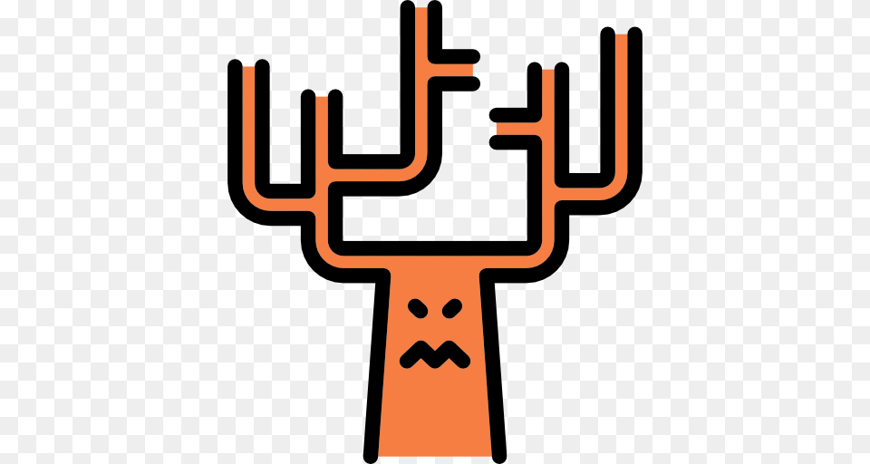 Tree Halloween Horror Terror Spooky Scary Fear Icon, Cutlery, Fork, Cross, Symbol Free Png