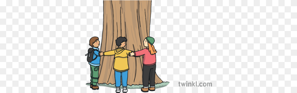 Tree Hugging Giant Cedar People Holding Hands West Cartoon, Girl, Person, Child, Female Png Image