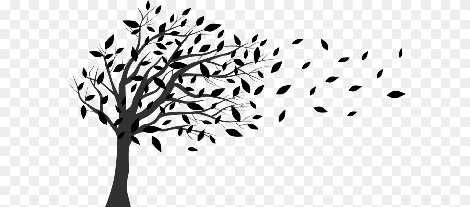 Tree In The Wind Blowing Tree Blowing In The Wind Silhouette, Art, Drawing, Plant, Blackboard Free Png Download