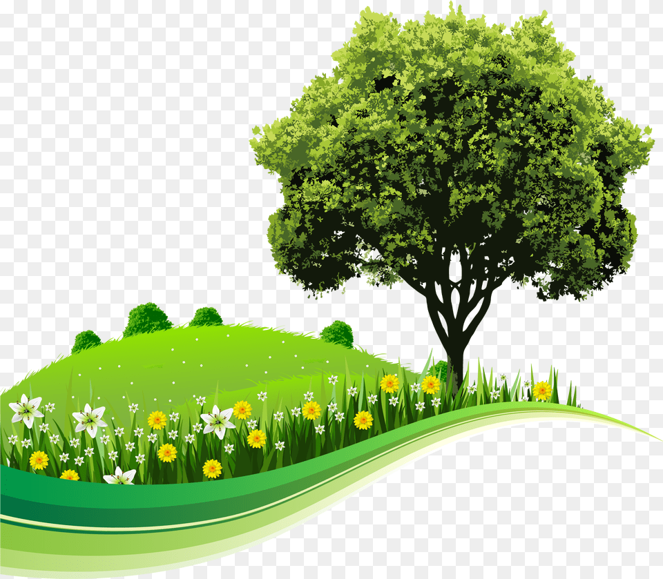 Tree Landscape Nature Drawing Kids Background Download Nature Images Download, Park, Vegetation, Plant, Green Free Png