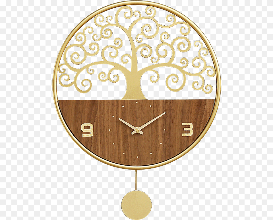 Tree Large Wall Clock Wood Metal Gold Solid, Analog Clock, Wall Clock Free Transparent Png