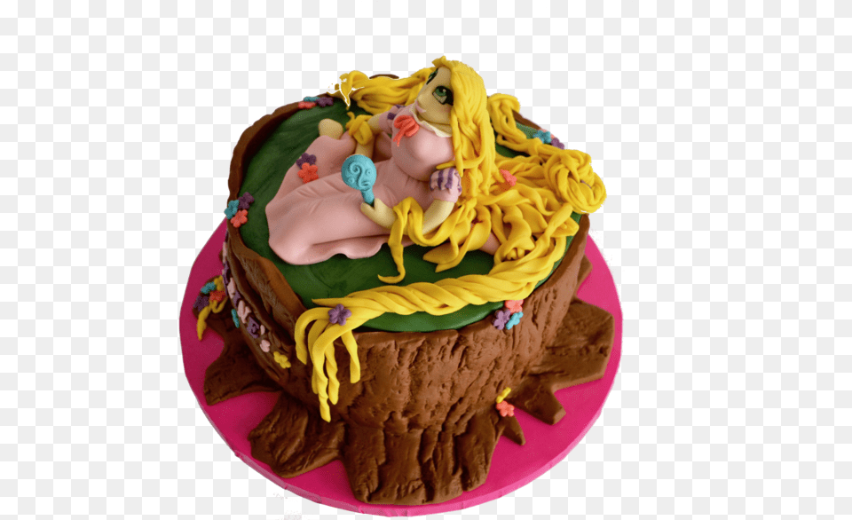 Tree Log Rapunzel Chocolate Birthday Cake With Edible Rapunzel Cake, Birthday Cake, Cream, Dessert, Food Free Transparent Png