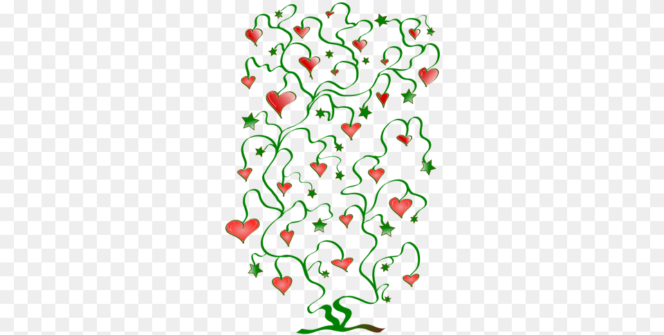 Tree Of Hearts With Leaves Stars Vector Graphics Free Svg Gambar Vector Hati Tanaman, Pattern, Art, Floral Design, Embroidery Png Image