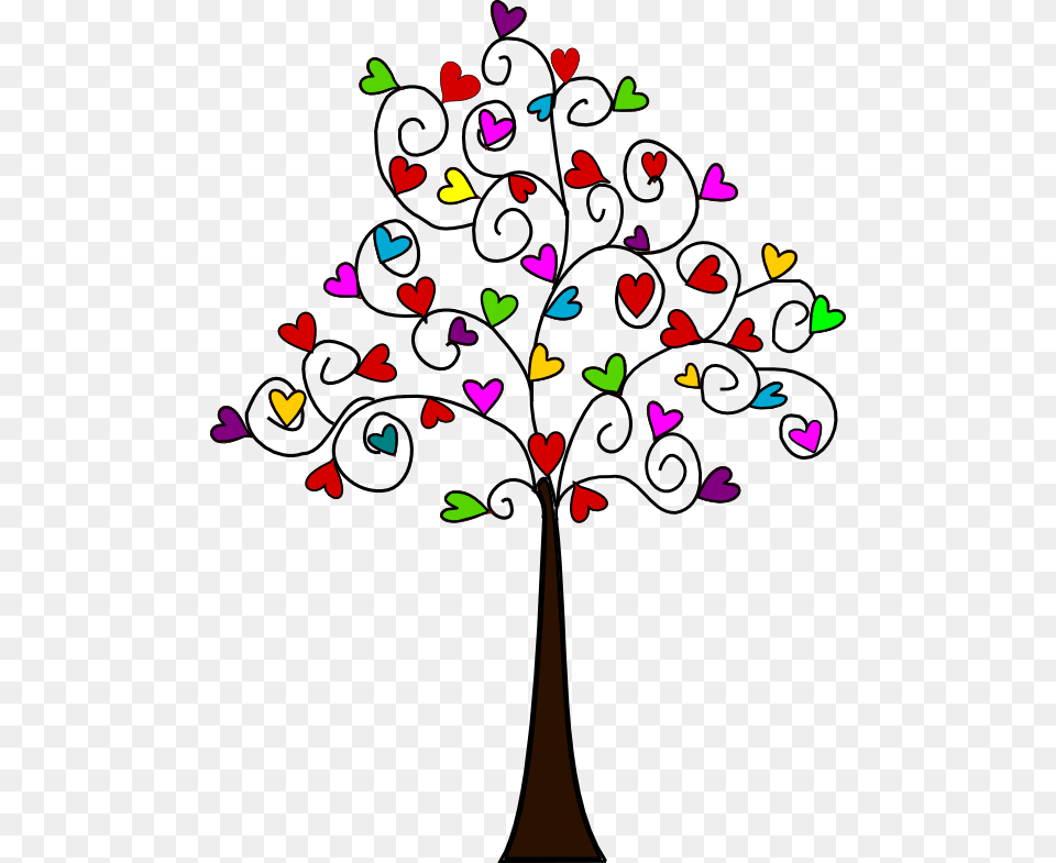 Tree Of Multicoloured Heartshaped Leaves Dibujo De Arbol Con Corazones, Art, Graphics, Floral Design, Pattern Png