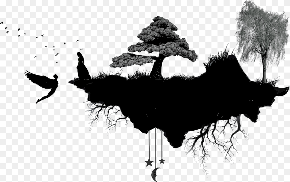 Tree Roots Silhouette Floating Big Image Floating Island Silhouette, Outdoors, Plant, Nature, Art Free Transparent Png