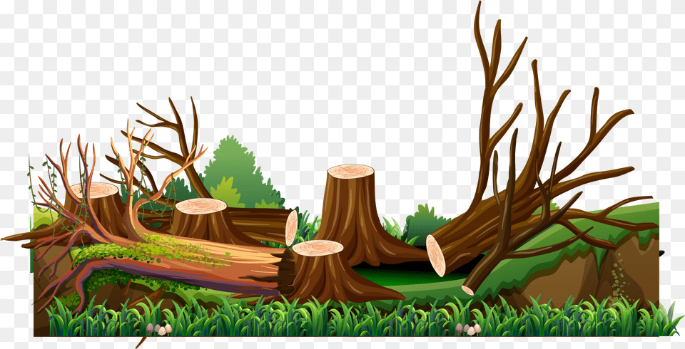 Tree Stump Cut Down Trees Cartoon, Plant, Tree Stump, Vegetation Free Transparent Png