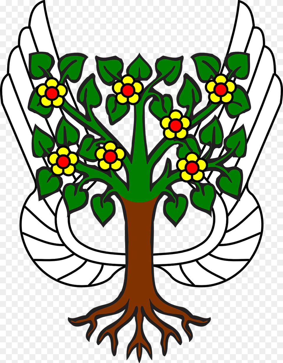 Tree Wings Roots Photo Tree Heraldry, Potted Plant, Plant, Leaf, Pattern Free Png