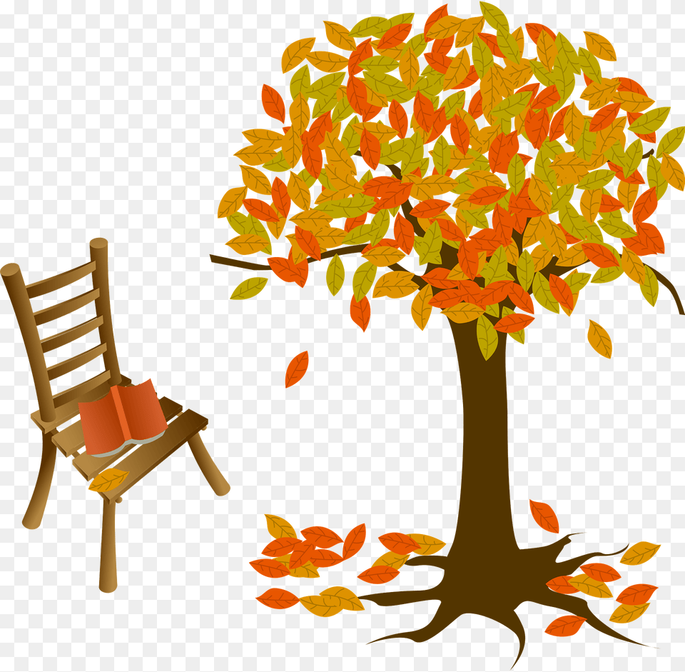 Tree With Autumn Leaves And Book On A Chair Clipart, Furniture, Leaf, Plant, Maple Free Png Download