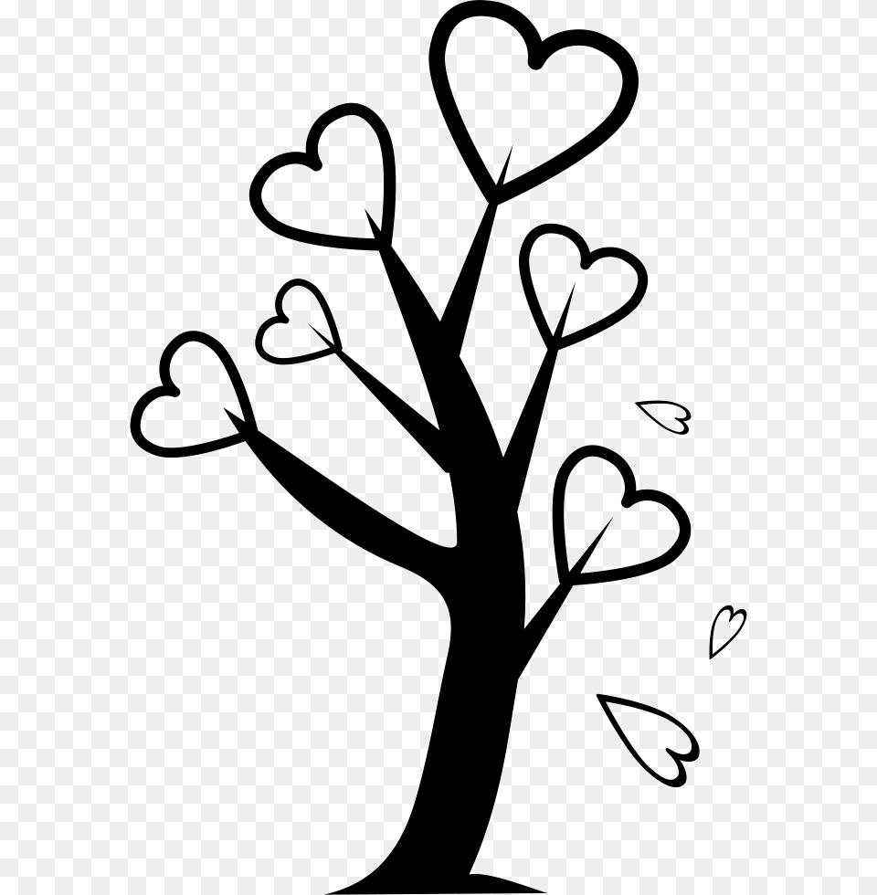 Tree With Hearts Nature Lover Black And White, Silhouette, Stencil, Art, Drawing Free Png Download