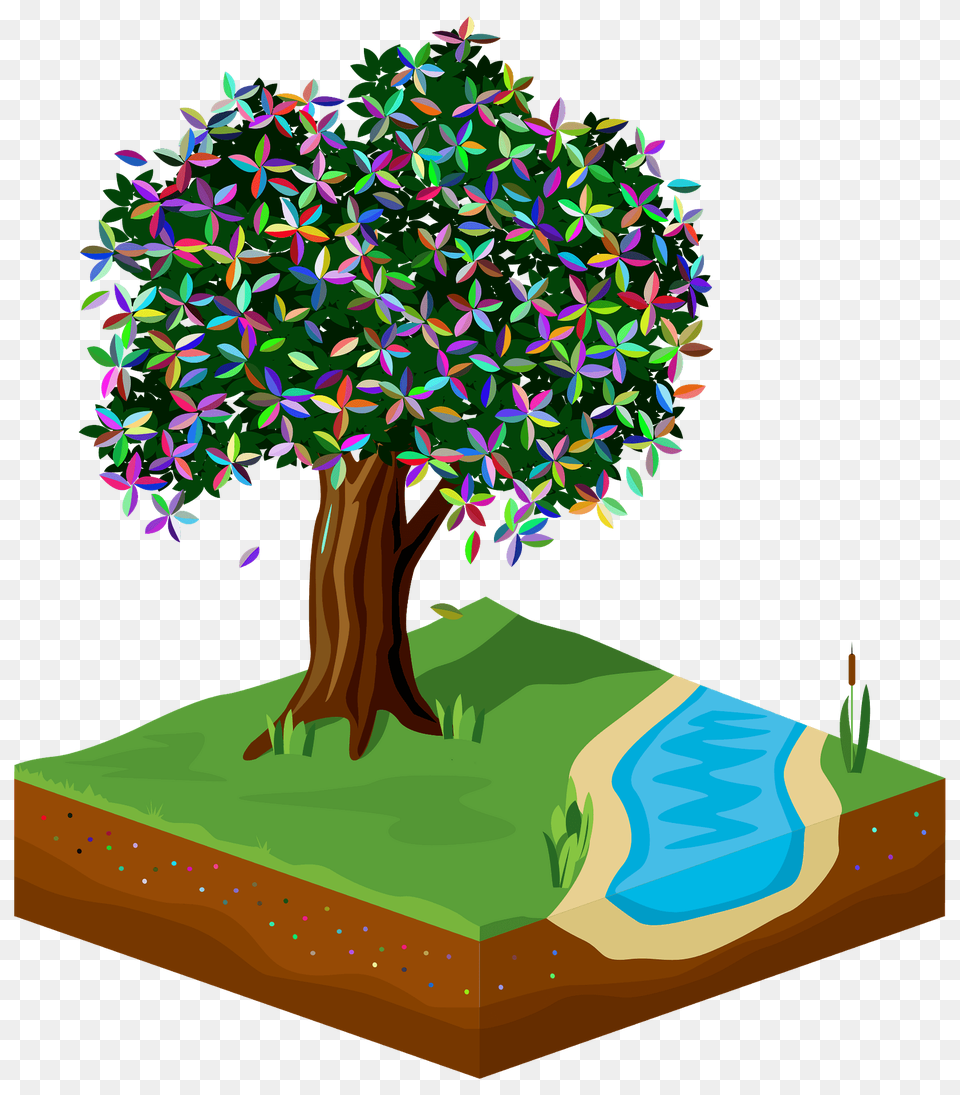 Tree With Multi Colored Leaves Grass And Pond Clipart, Plant, Potted Plant, Art, Vegetation Png