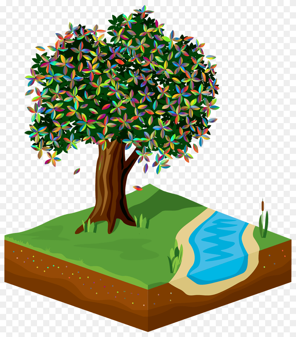 Tree With Multi Colored Leaves Grass And Pond Clipart, Plant, Potted Plant, Vegetation, Art Free Png Download