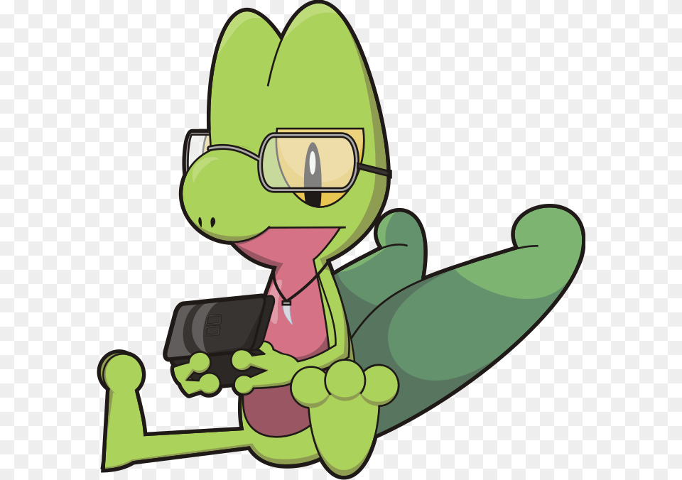 Treecko Playing A Ds, Cartoon, Device, Grass, Lawn Free Transparent Png