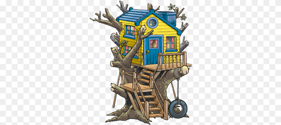 Treehouse Genies Tree Of House In Cartoon, Rural, Outdoors, Nature, Hut Free Png Download