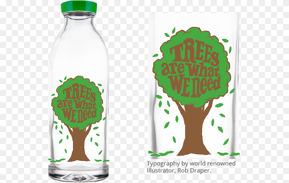 Trees Are What We Need Environmental Water Bottle Design, Glass, Beverage, Milk, Jar Png