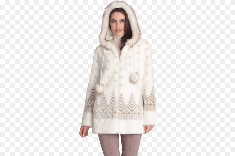 Trees Hooded Faux Fur Jacket White Hooded Faux Fur Jacket, Clothing, Coat, Knitwear, Sweater Free Transparent Png