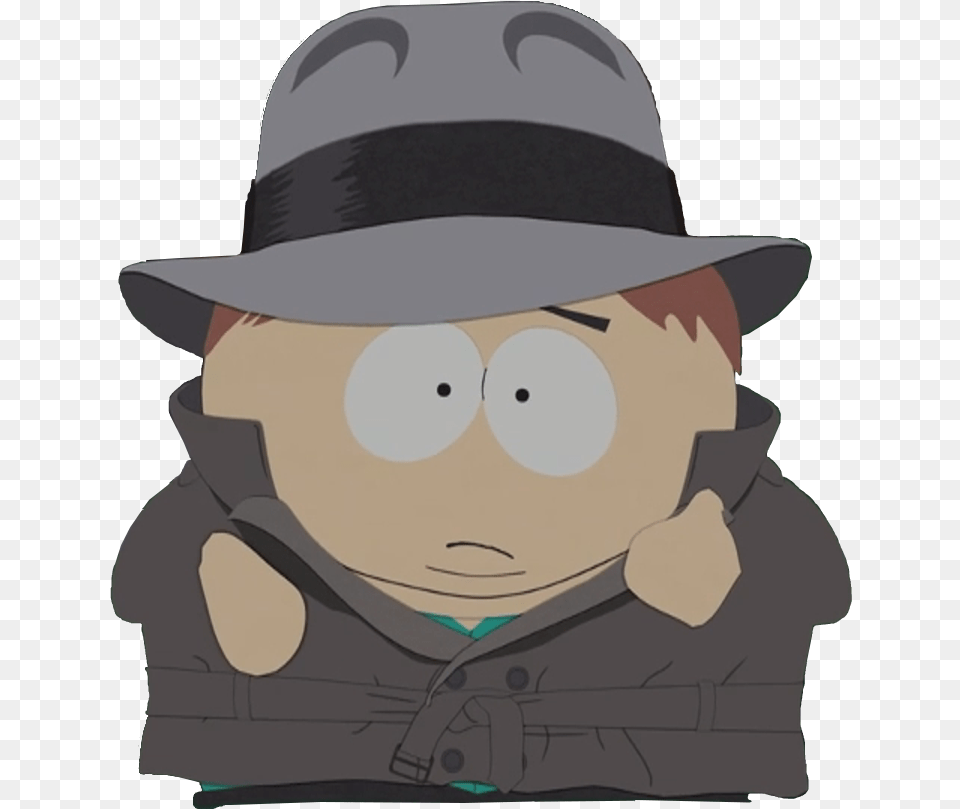 Trench Coat And Hat Cartman Cartman Fedora, Clothing, Sun Hat, Baby, Person Png Image