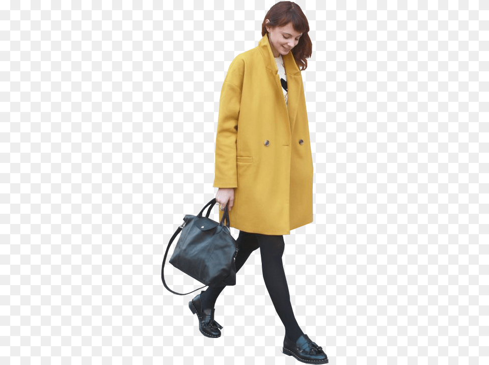 Trench Coat Cutout Women Yellow Coat People For Walking People For Photoshop, Clothing, Overcoat, Accessories, Bag Free Transparent Png