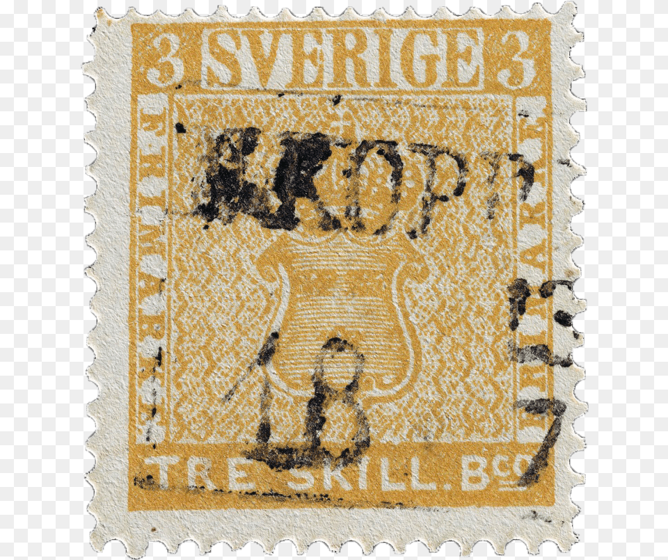 Treskilling Yellow Stamp Sweden Three Skilling Banco Yellow Color Error, Postage Stamp, Person, Face, Head Free Png Download