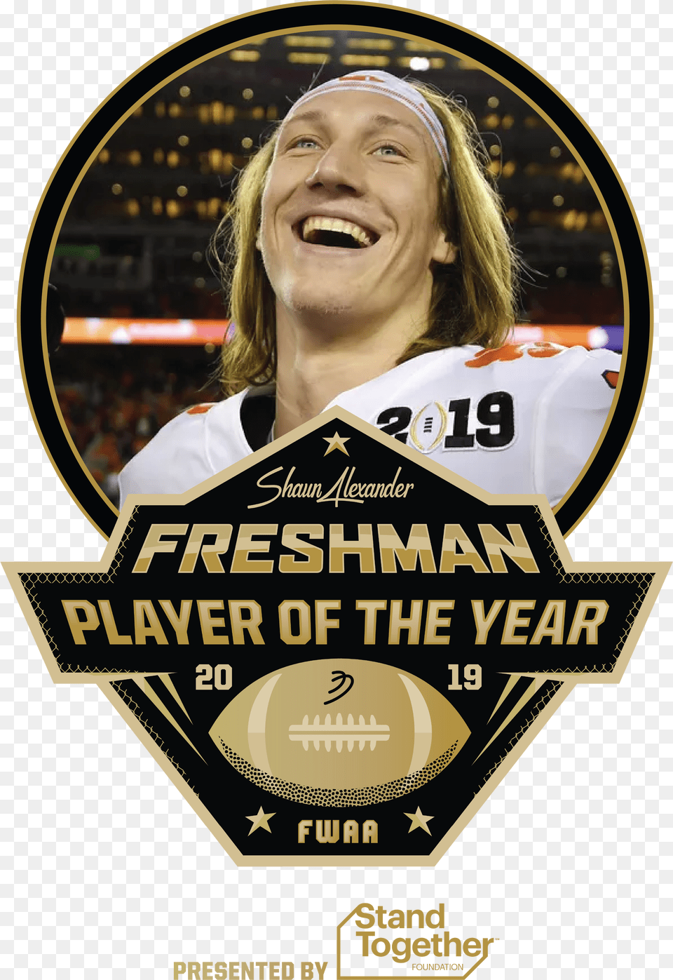 Trevor Lawrence Player Of The Year Badge Clemson Qb Trevor Lawrence, Advertisement, Poster, Head, Face Png Image
