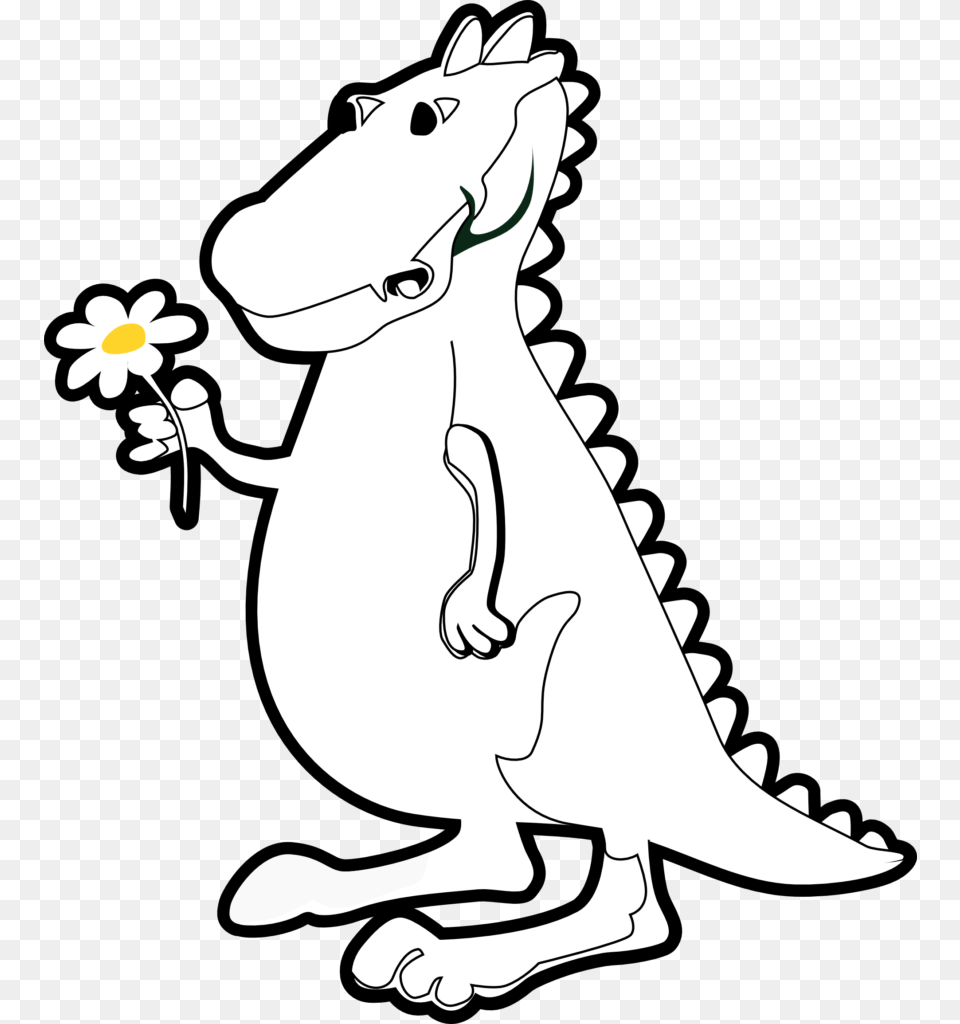 Trex Clipart Black And White Dragon With Flower Line Art Christmas, Baby, Person Png Image
