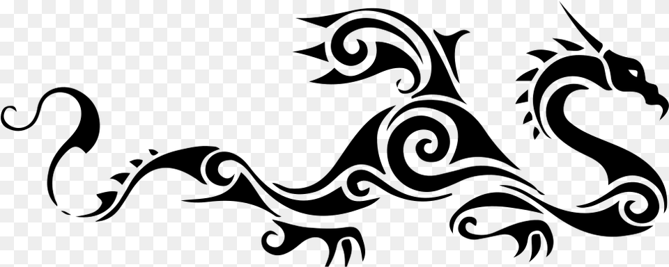 Tribal Dragon Tattoo, Gray Png