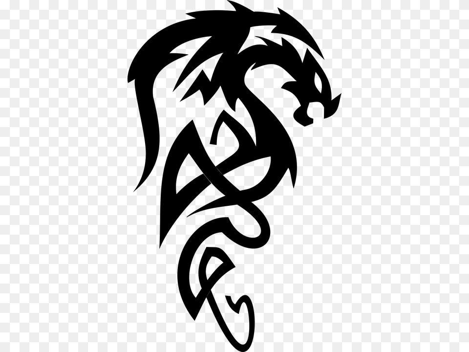 Tribal Drake Dragon Mythological Mythical Dragon Black And White, Gray Free Png Download