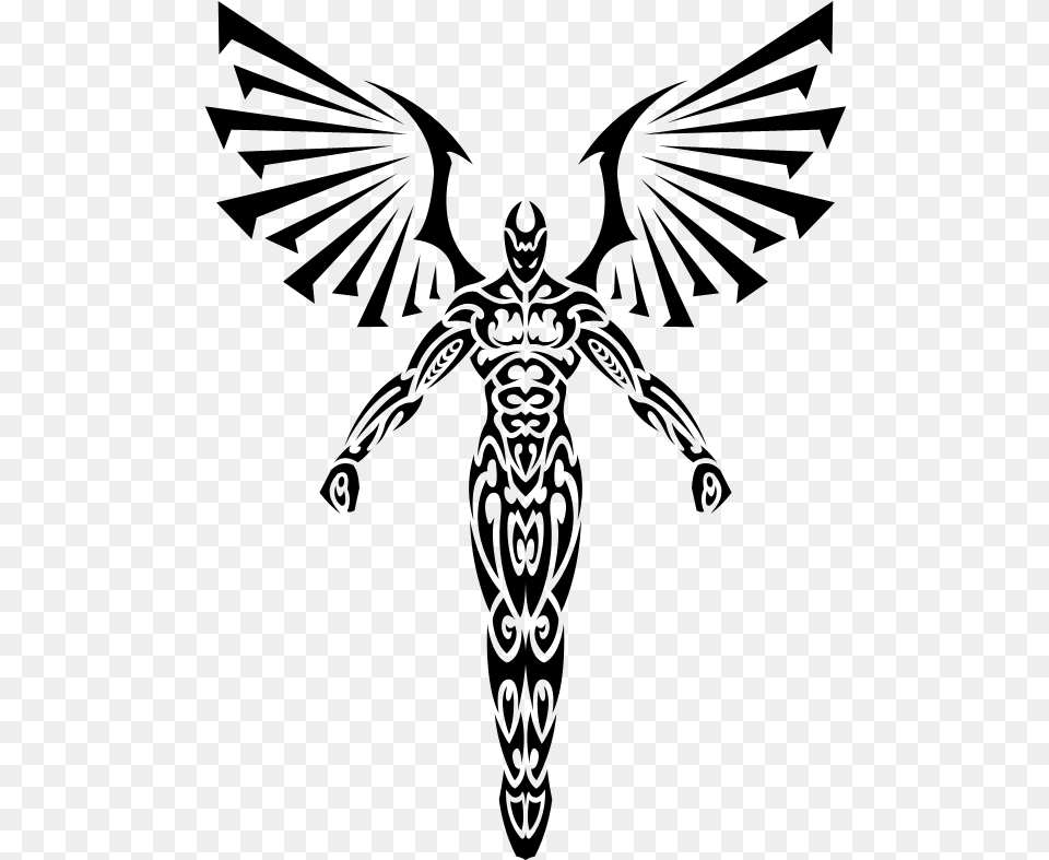Tribal Drawing Angel Angel Tribal Tattoo Designs, Gray Free Png Download