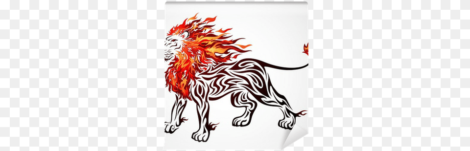 Tribal Fire Lion Wall Mural U2022 Pixers We Live To Change Fire Lion Tatto Drawing, Animal, Mammal, Wildlife, Art Free Png