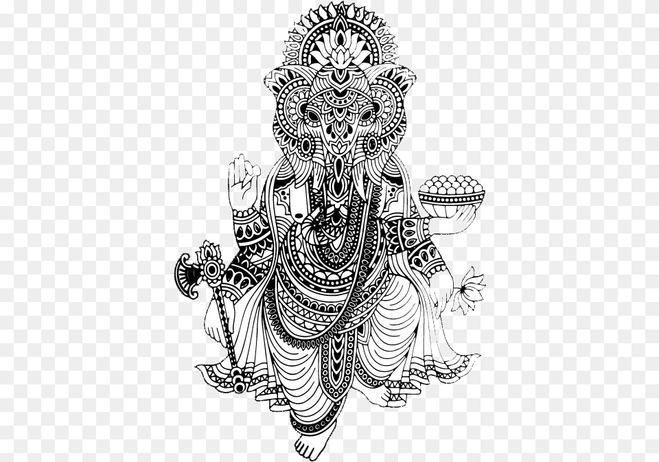 Tribal Ganesh White Flowy Slub Muscle Tank Illustration, Art, Doodle, Drawing, Adult Free Png Download