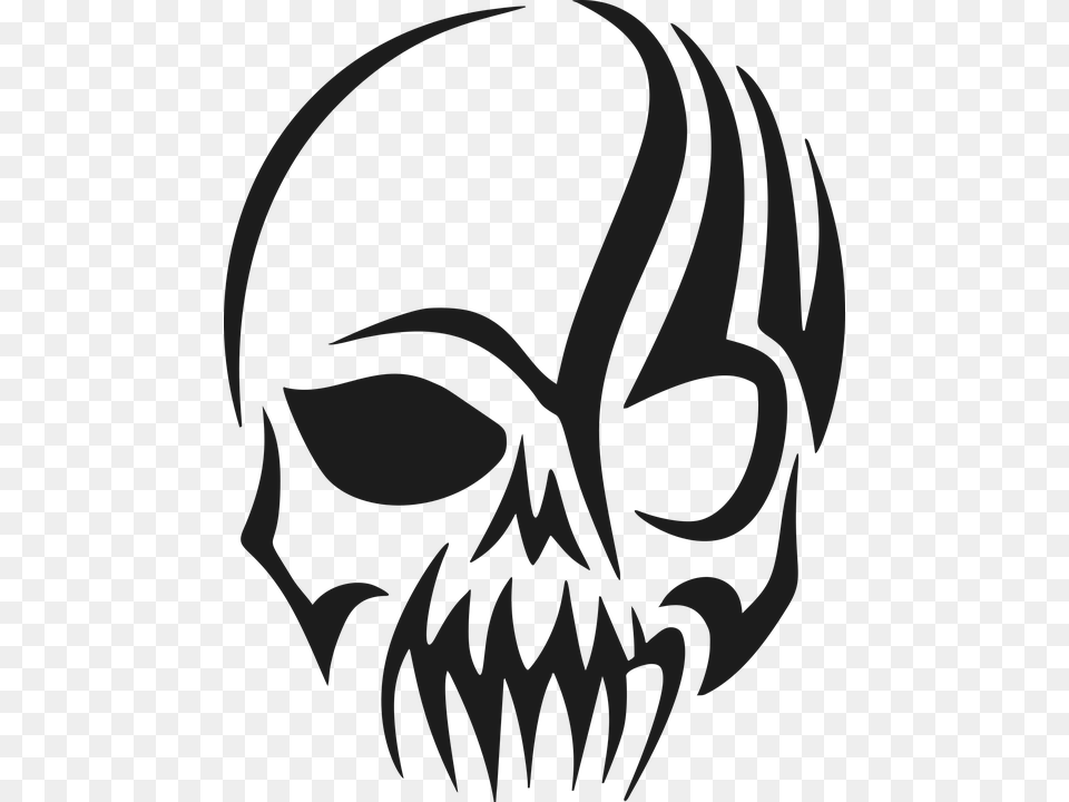 Tribal Skull Head Cranium Silhouette Evil Scary Tribal Skull, Person Png