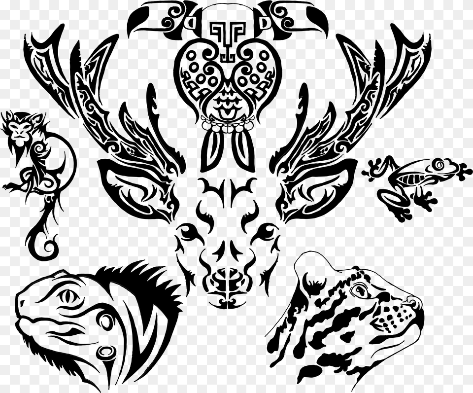 Tribal Tattoo Illustration, Gray Free Transparent Png