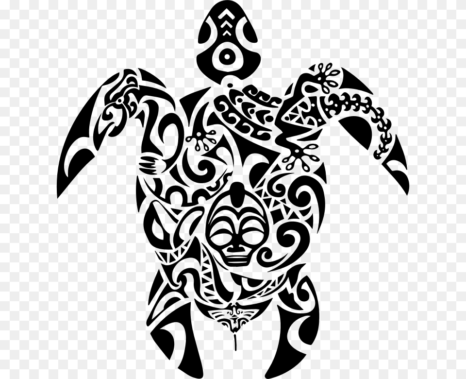 Tribal Turtle, Gray Png