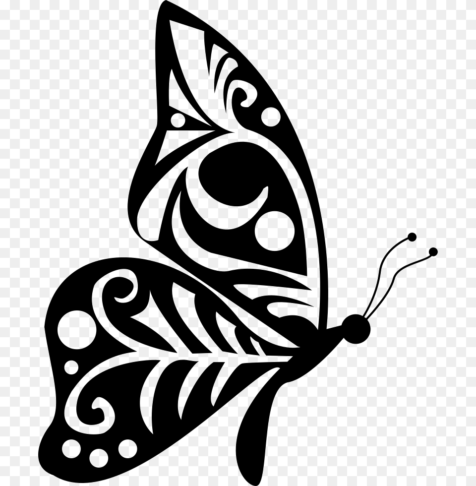Tribal Wings Design Butterfly Side View Butterfly And Flower Vector, Stencil, Smoke Pipe Png Image