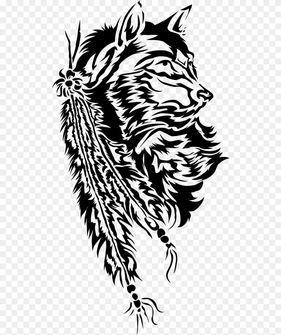 Tribal Wolf And Feathers By Starlightsmarti D6u8p13 Tribal Wolf With Feathers, Nature, Night, Outdoors, Astronomy Free Png