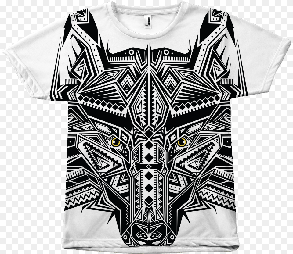 Tribal Wolf Tee Monochrome, Clothing, Shirt, T-shirt, Beachwear Free Png