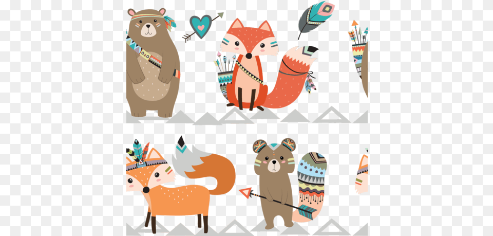 Tribal Woodland Creatures Fabric By Rocky Rocks Designs Tribal Woodland Animal Clipart, Comics, Art, Publication, Book Free Png Download