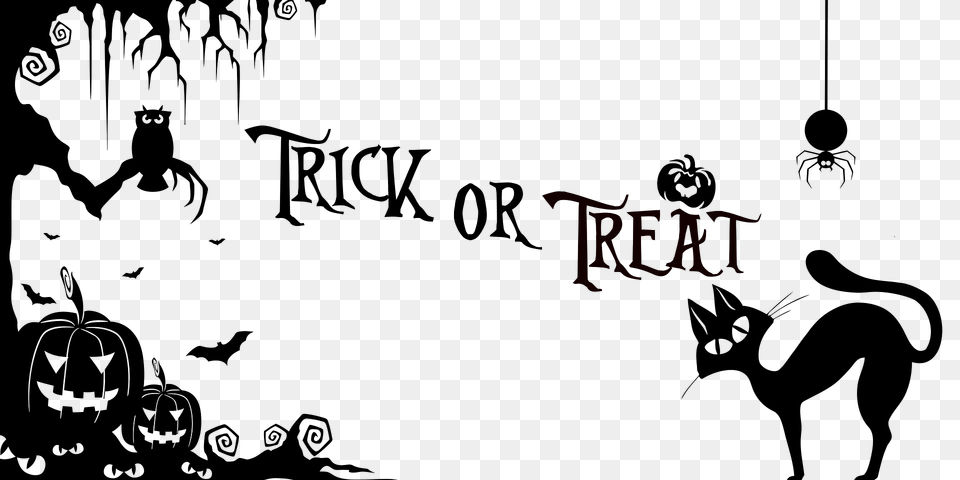 Trick Or Treat Halloween Silhouette Clipart, Person, Animal, Cat, Mammal Png