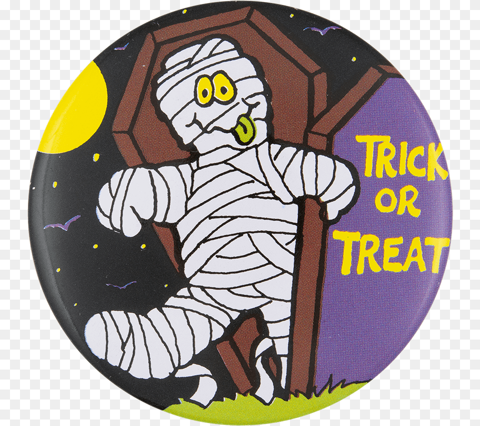 Trick Or Treat Mummy Event Button Museum Cartoon, Badge, Logo, Symbol, Animal Free Png Download