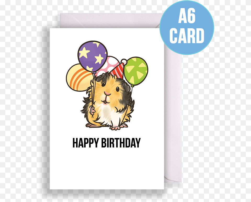 Tricolour Abyssinian Guinea Pig With Balloons Birthday Happy Birthday Guinea Pig Card, Balloon, Mail, Envelope, Greeting Card Png Image