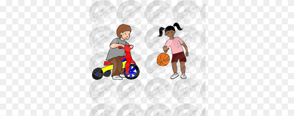 Tricycle And Basketball Picture For Classroom Therapy Use Pronoun Fill In The Blanks, Book, Comics, Publication, Baby Free Png Download