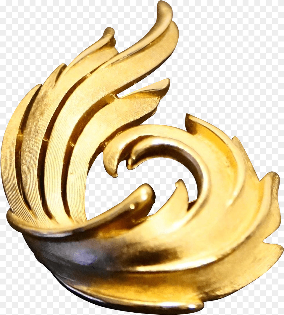 Trifari Swirl Feather Pin Brushed Gold Tone, Accessories, Bronze, Brooch, Jewelry Free Png