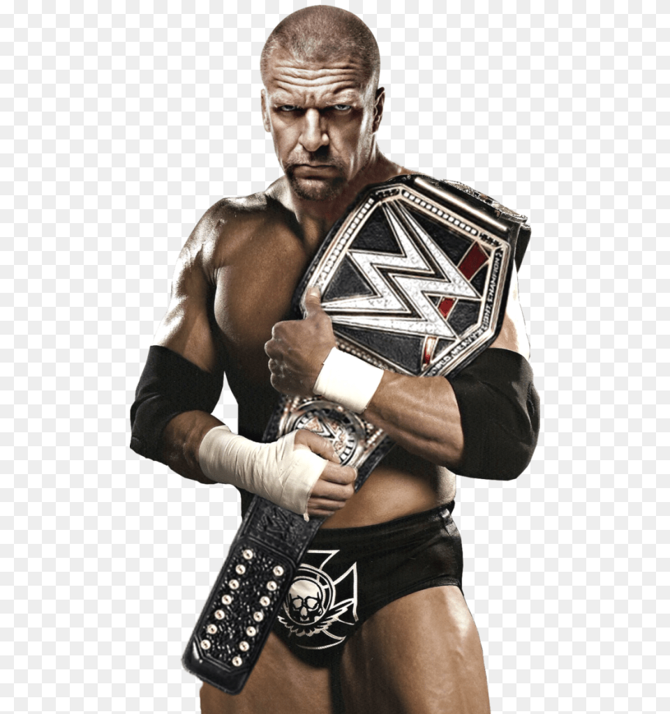 Triple H Holding Wwe Championship, Glove, Adult, Person, Clothing Free Png