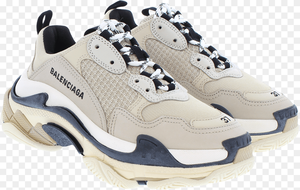 Triple S Beige Black Pernament Sneakers New Balenciaga Triple S, Clothing, Footwear, Shoe, Sneaker Free Transparent Png