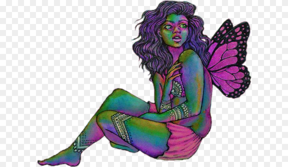 Trippy Psychedelic Faerie Fairy Fantasy Butterfly Fairy, Purple, Adult, Person, Female Free Png Download