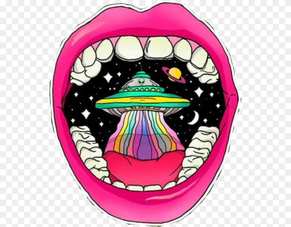 Trippy Rainbow Lips Alien Mouth Space Pink Freetoedit Psychedelic Mouth, Body Part, Person, Teeth, Baby Png Image