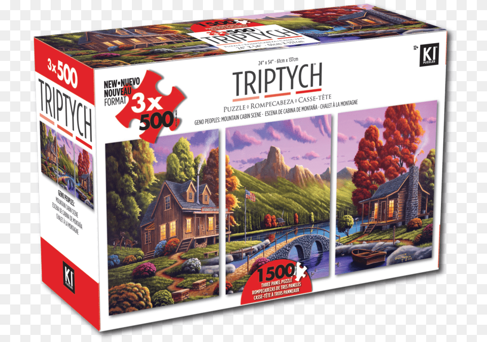 Triptych 500 Pcs X 3 Puzzles Mountain Cabin Triptych Puzzles, Box Free Png