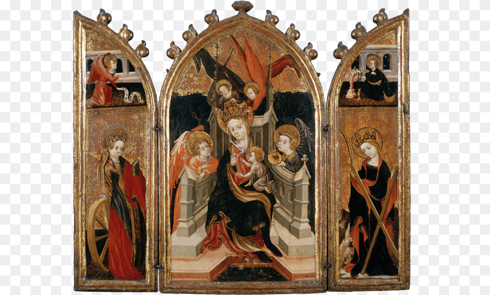 Triptych With The Virgin And Child Saint Catherine, Painting, Prayer, Church, Building Free Transparent Png