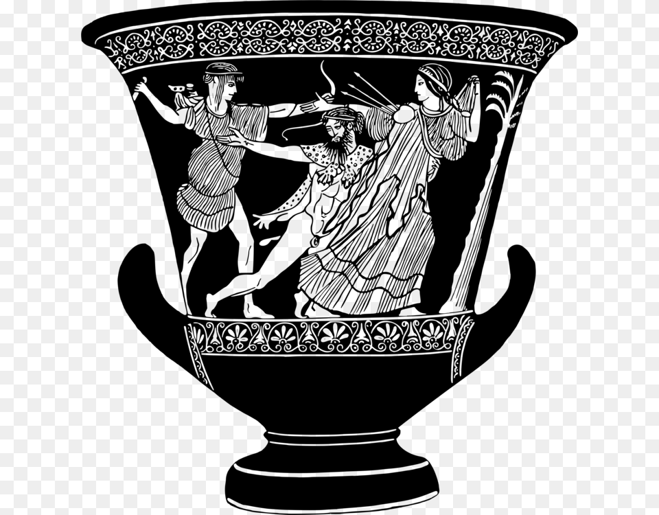 Trojan Ancient Greek Vase Drawing, Gray Free Transparent Png