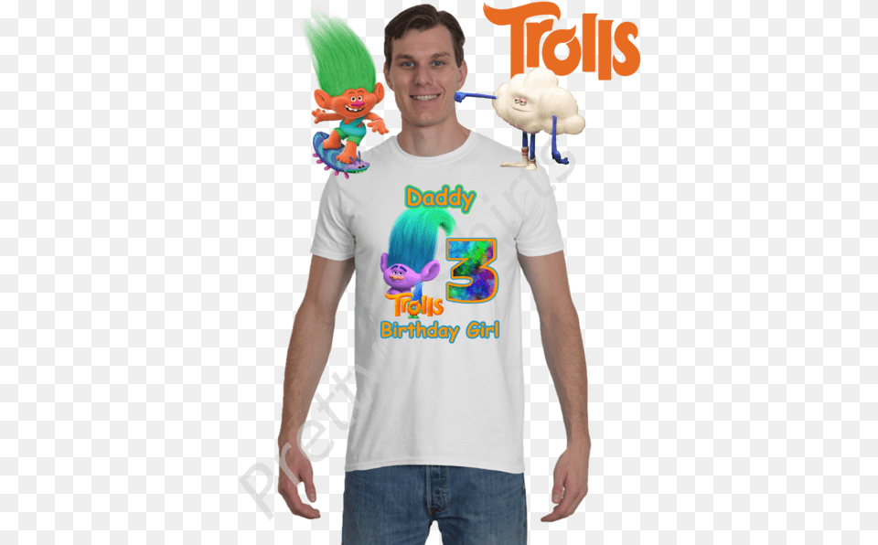 Trolls Birthday Shirt Girl Custom Poppy Shirts Matching Family Boy Trolls Birthday Shirt, T-shirt, Clothing, Person, Man Png