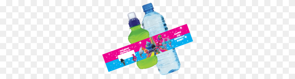Trolls Branch Poppy Bottle Wrappers Partywraps, Water Bottle, Plastic, Beverage, Mineral Water Free Png